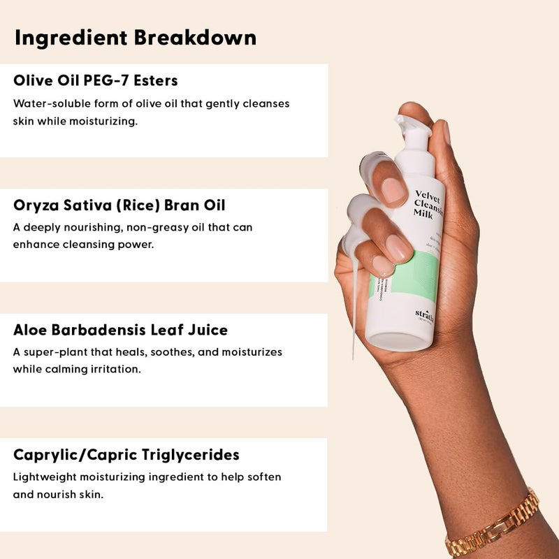 Stratia Velvet Cleansing Milk - Gentle Cream Face Cleanser, Moisturizing & Non-Foaming with Chamomile, Olive Oil & Aloe Vera, 8 Fl Oz - Image 4